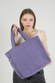 Lila U25 3-Fach Seite 2 Tasche Detaillierte Reißverschluss Verschluss Canvas Damen Arm und Schultertasche B:35 E:35 G: