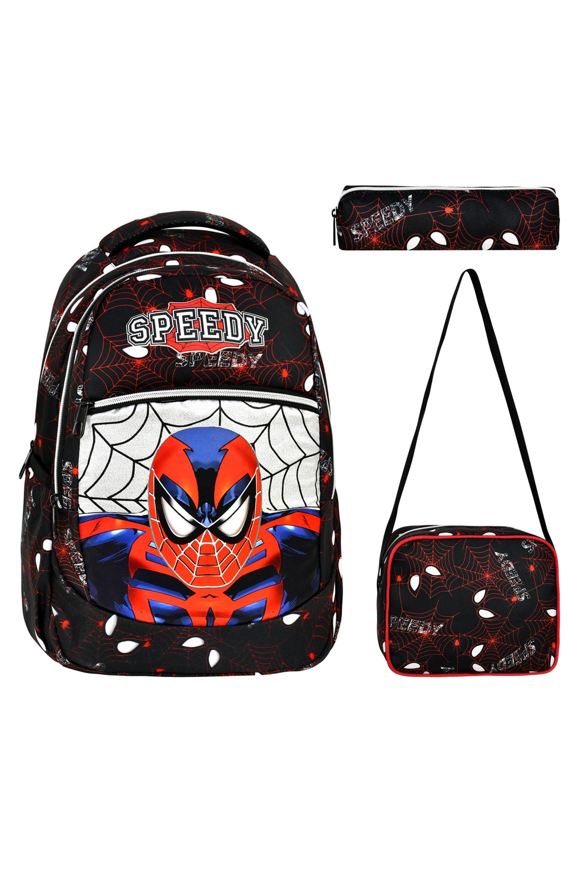 3-pack Elementary School Spider-Man Patterned School Bag For Boy With Food And Pencil Holder