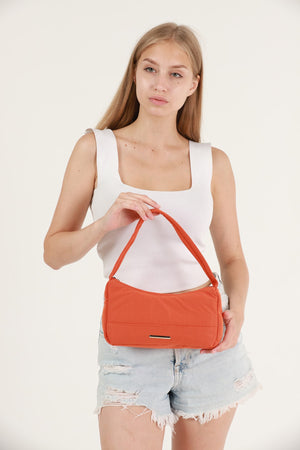 Orange U26 Single Zipper Section Canvas Fabric Women'S Daily Baguette Hand And Shoulder Bag U:13 E:25 G:6
