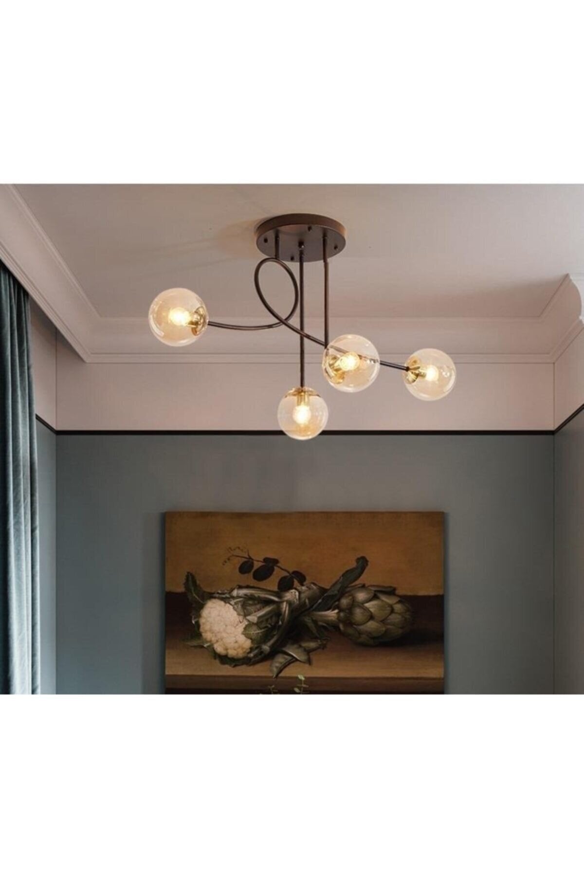 Jade Special Design Black Color Globe Honey Glass Living Room - Kitchen - Bedroom 4-Piece Chandelier