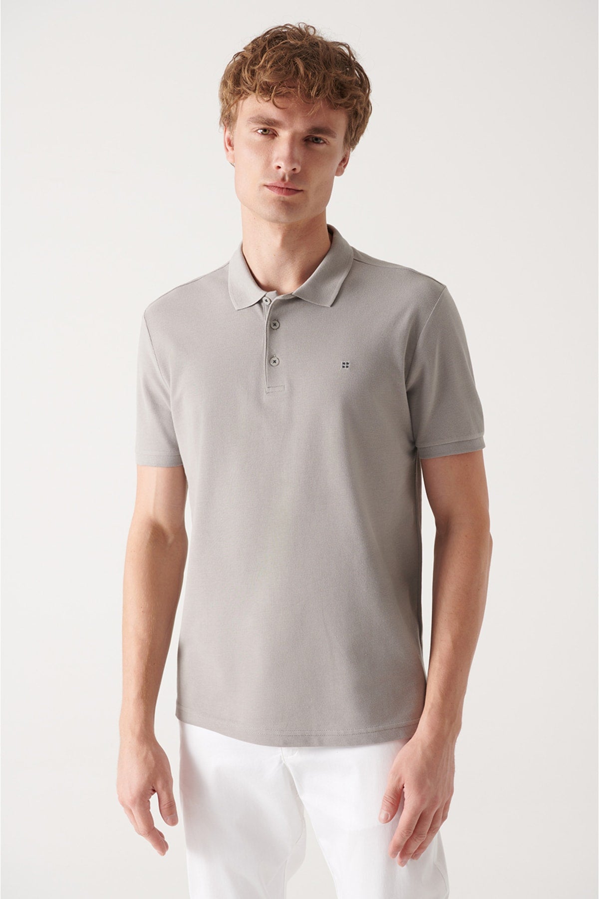 Men's Stone 100% Cotton Breathable Standard Fit Normal Cut Polo Neck T-shirt E001004