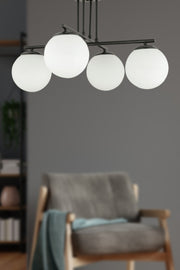 Mali 4-Piece Black Chandelier With White Glass Modern Young Room Kitchen Bedroom Retro Living Room Chandelier