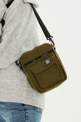 Khaki Green U2 3-Compartment Cross Adjustable Strap Canvas Fabric Unisex Shoulder Bag B:22 E:17 G:7