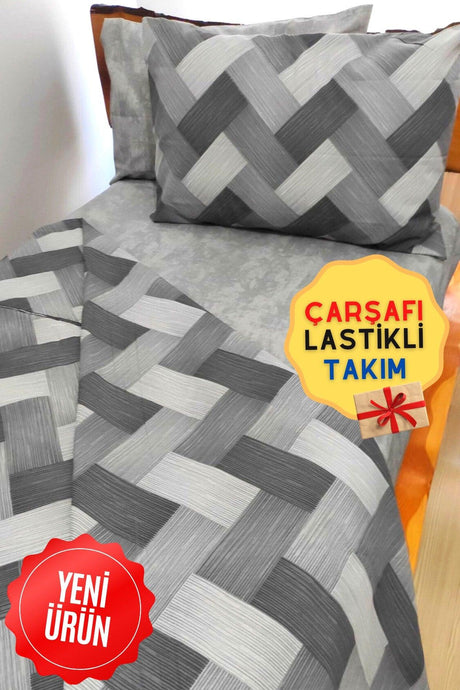 Zigzag Gray 4-Piece Elastic Bed Sheet Single (100X200 CM) Duvet Cover Set - Swordslife