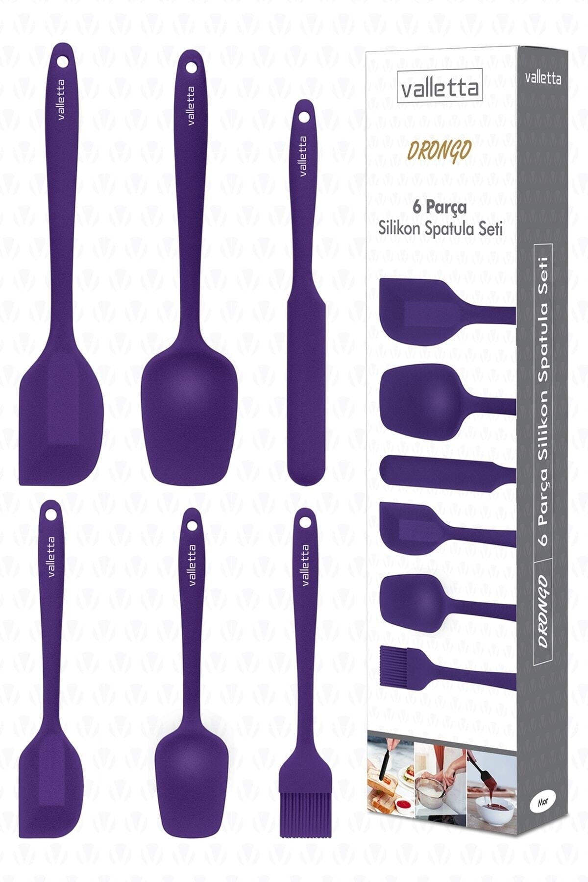 Drongo Heat Resistant Fireproof Non-Stick Silicone Spatula Set 6 Pieces Purple