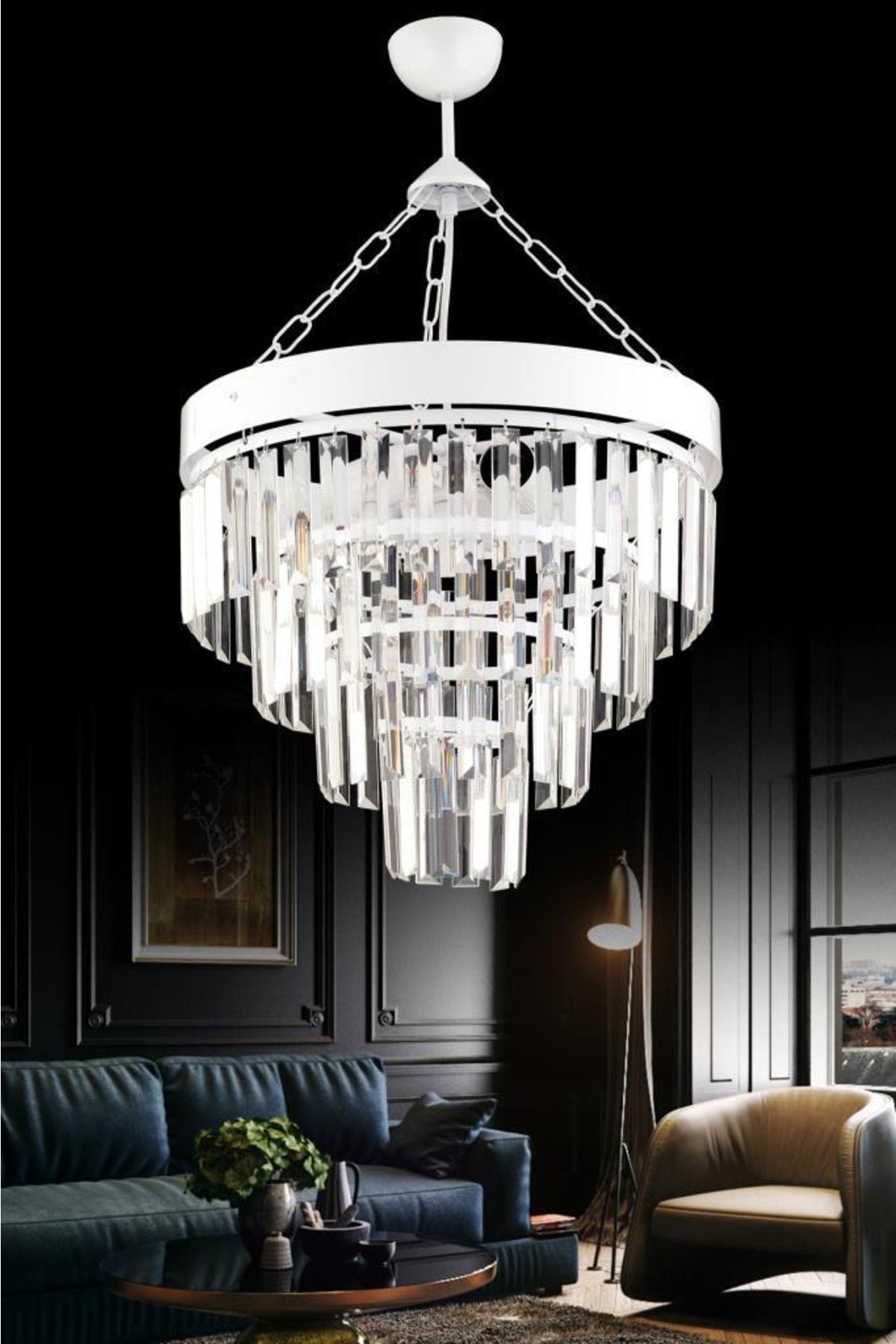Linda 40' White Crystal Stone Chandelier