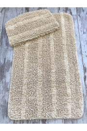 Natural Cotton Spaghetti Cornered Beige 2-Piece Bath Mat Set Bathroom Carpet Closet Set - Swordslife