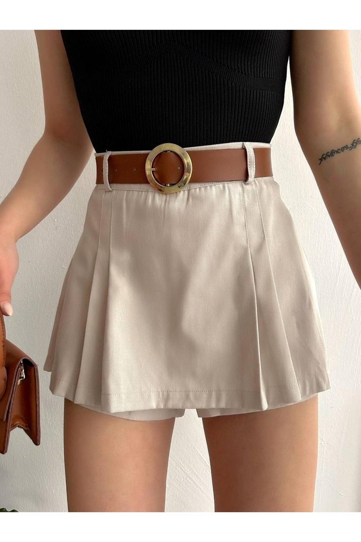 Women's Pleated Belt Detailed Short Skirt Zyn-58463 - Swordslife