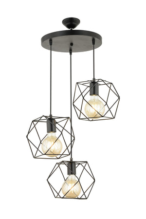 Zambak 3-Piece Metal Rustic Chandelier-Black