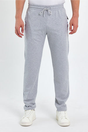 Graue Herren-Jogginghose mit Reißverschlusstasche und Stickerei-Detail und geradem Bein, lässige Passform