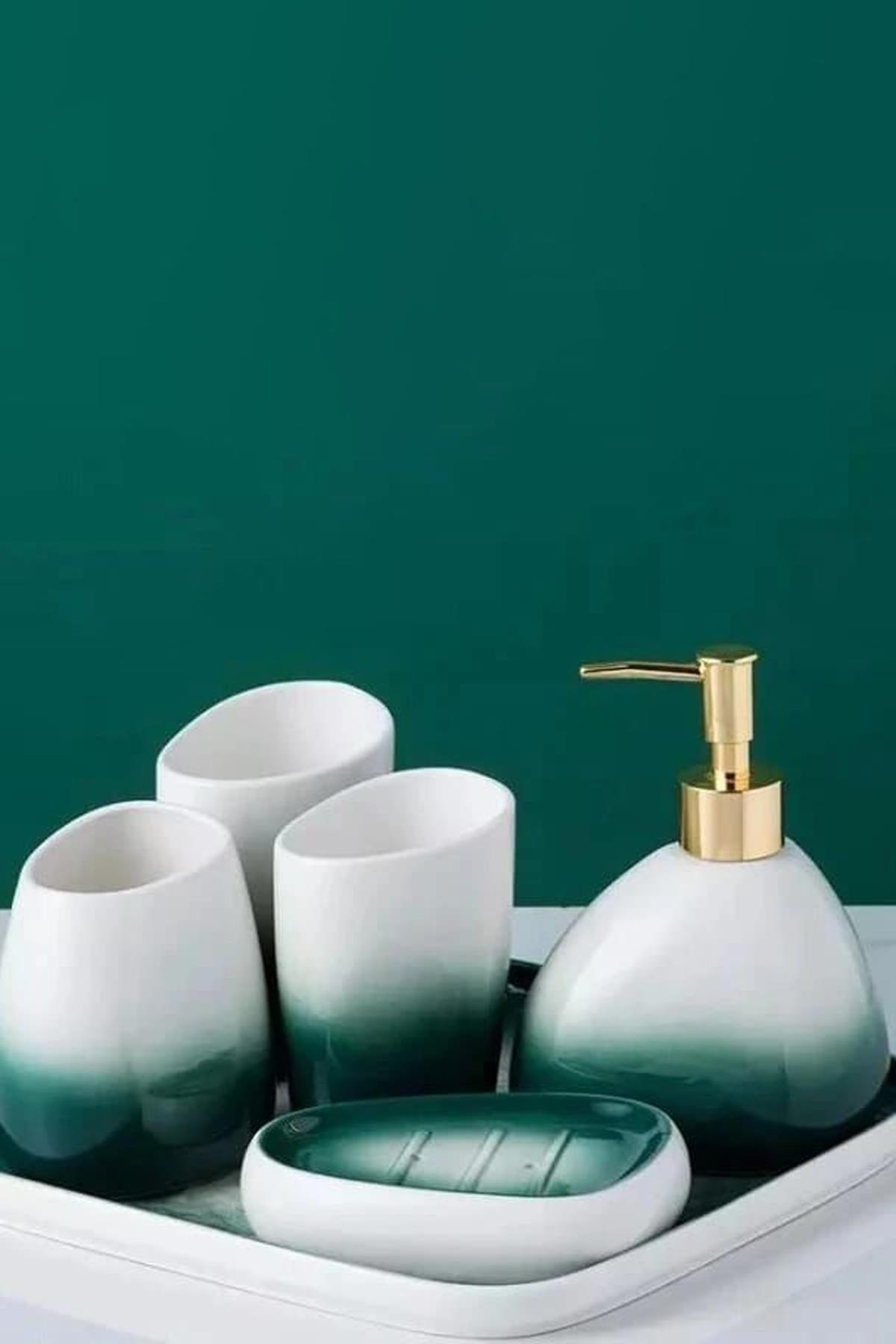 Porcelain Bathroom Set With Stand Wc Liquid Soap Dispenser Sink Set of 6 - Swordslife