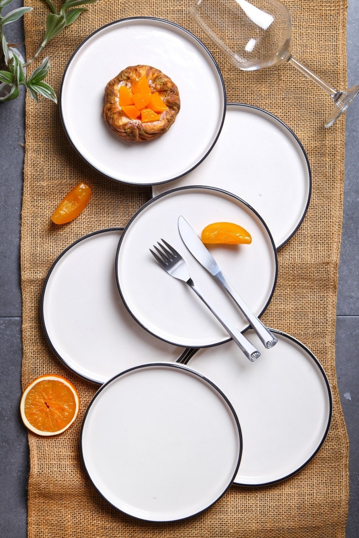 Set Of 6 Special Design Handmade 20Cm Stackable Flat Pattern Cake Plates - Dessert Plate Set