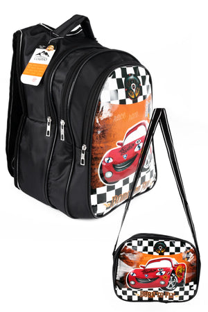 Middle School Primary School Bag and Lunch Box 3 Pockets Padded Trolley Black