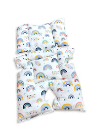 Kinderwagen- und Kinderwagenkissen aus 100 % Baumwolle mit Lordosenstütze, blauer Regenbogen