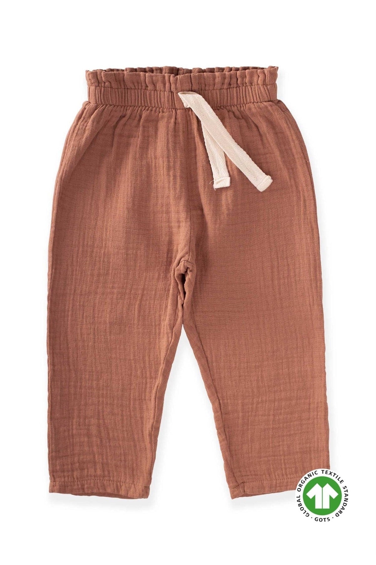 Organic Frilly Waist Wide Cut Muslin Trousers Ages 1-8 Brown