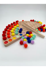 Montessori Educational Wooden Toy – Wooden Rainbow And Colorful Felt Balls