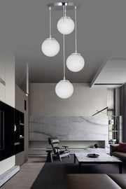 Pendant Lamp Tray Silver 4-Piece White Glass Chandelier