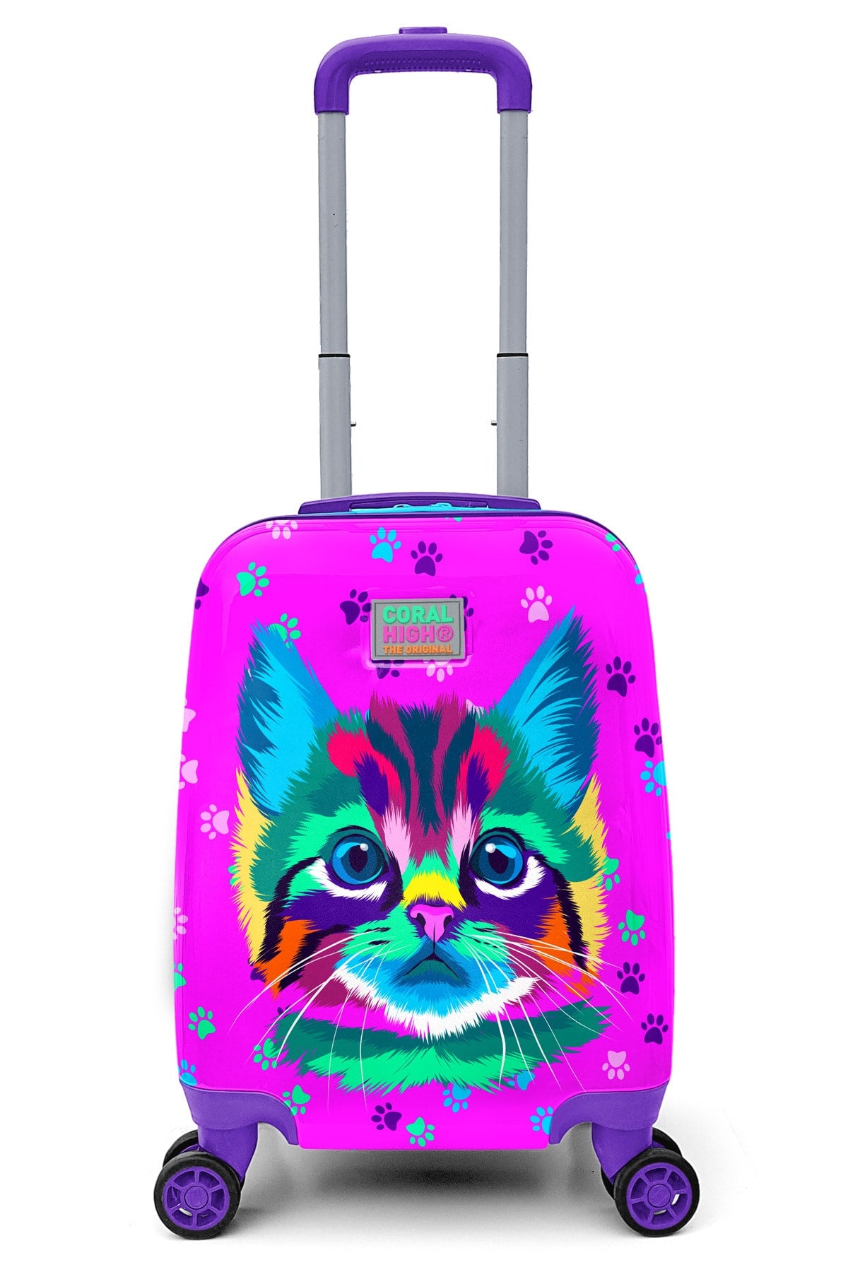 Kids Purple Pink Cat Patterned Child Suitcase 16717