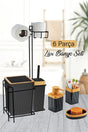 6 Piece Luxury Bathroom Set Black With Metal Stand and Wood Veneer - Swordslife