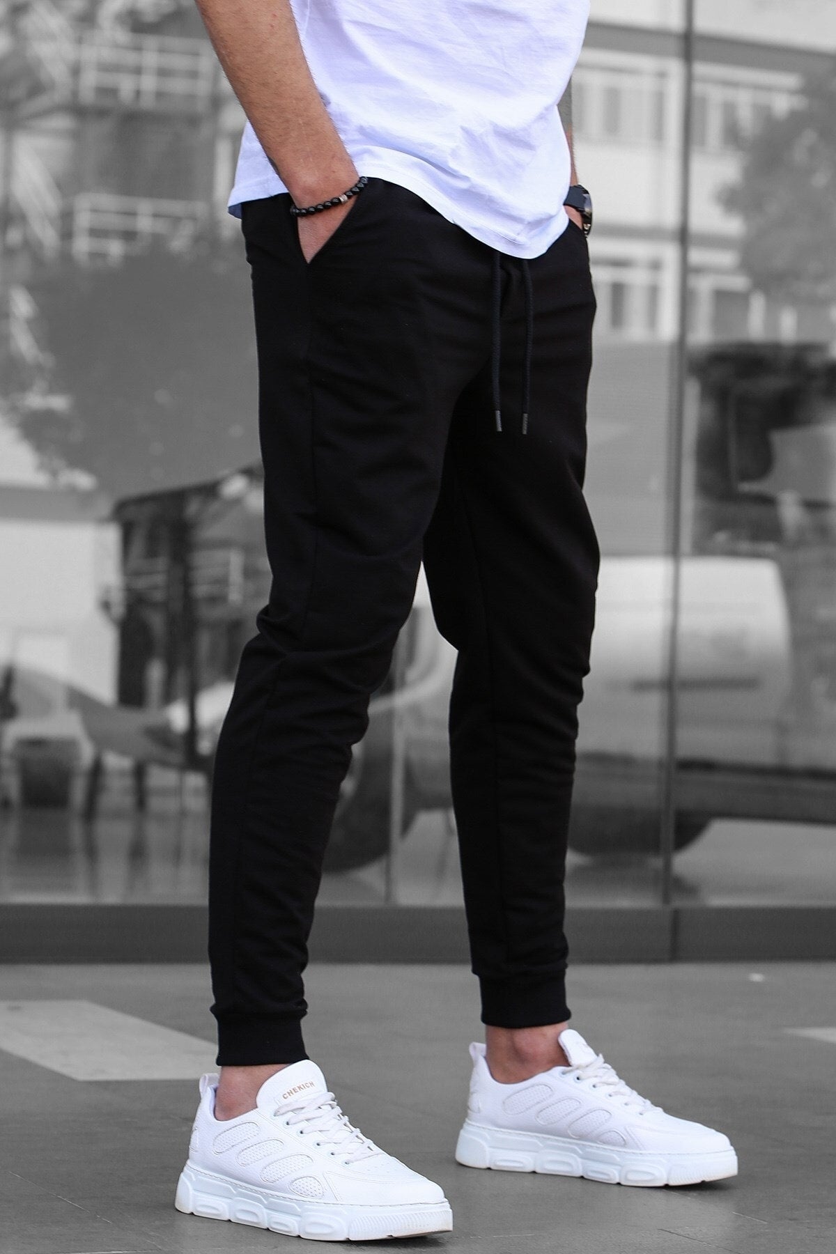 Men's Black Elastic Elastic Sweatpants 4821