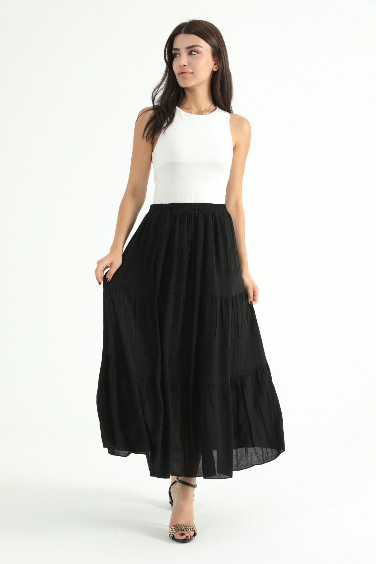 Women's Frilled Long Skirt Black - Swordslife