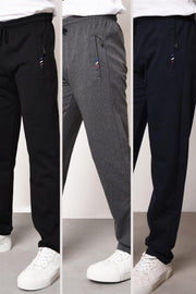 Men'S Zipper Pocket Embroidery Detail Straight Leg Comfortable Cut 3-Pack Sweatpants