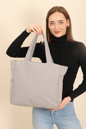 Gray U25 3-Compartment Side 2 Pocket Detailed Zipper Closure Canvas Women'S Arm And Shoulder Bag B:35 E:35 G:1