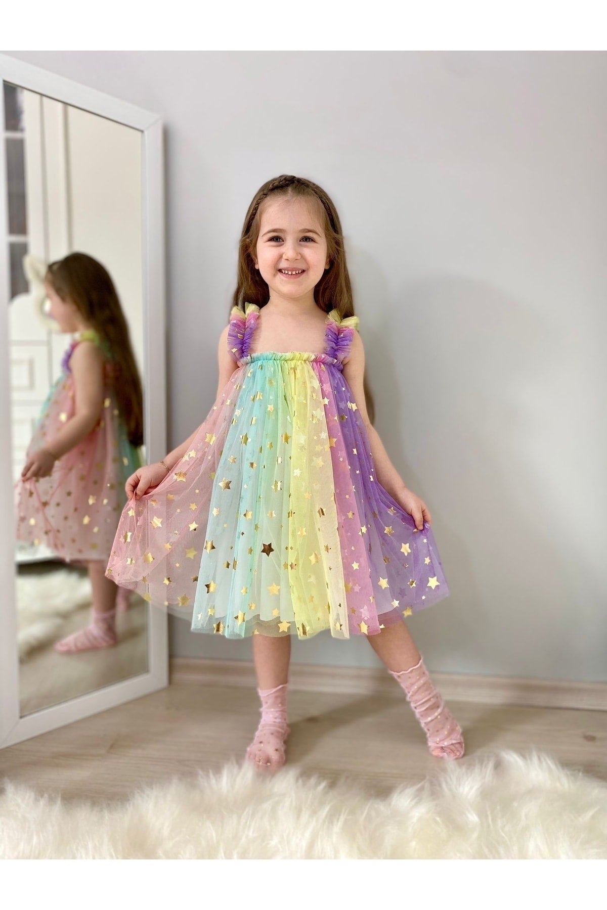 Rainbow Color Transition Star Girl Dress