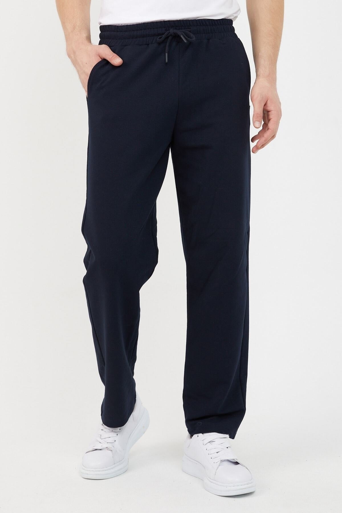 Men's Metallic Navy Blue Straight Leg Relaxed Cut Sweatpants