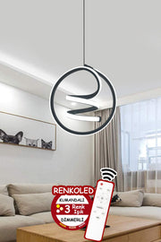 3 Color Modern Pendant Lamp Led Chandelier With Remote Control Black Case