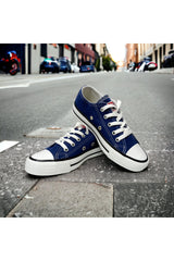 Navy Blue Short Linen Shoes