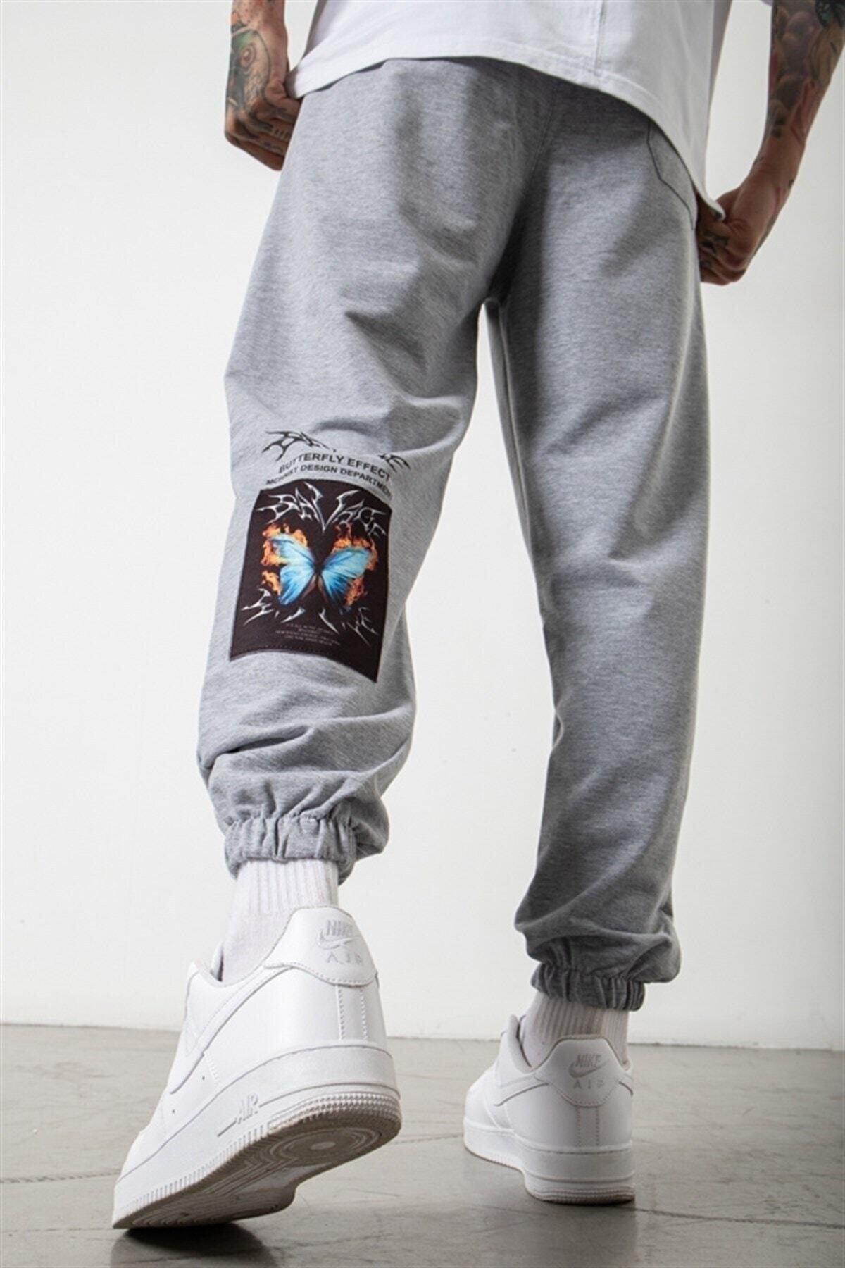Gray Unisex Butterfly Printed Jogger Sweatpants - Swordslife