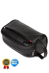 Adelina Black Leather Portfolio Clutch Bag Travel Shaving Cosmetic Clutch Bag