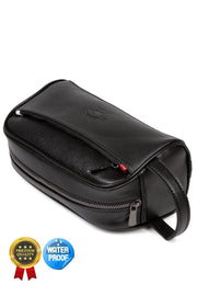 Adelina Black Leather Portfolio Clutch Bag Travel Shaving Cosmetic Clutch Bag