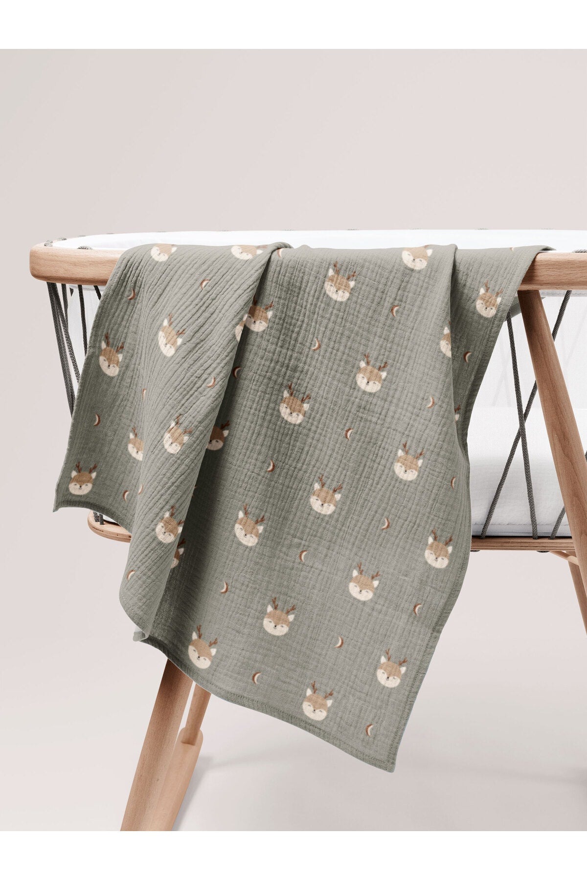 Forest Deer Organic Crinkle Square Muslin Cover 100 X 100 Cm