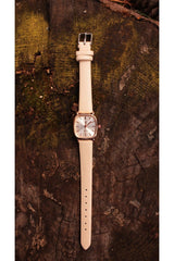 Beige Colored Leather Band Retro Minimal Women's Wristwatch - Swordslife