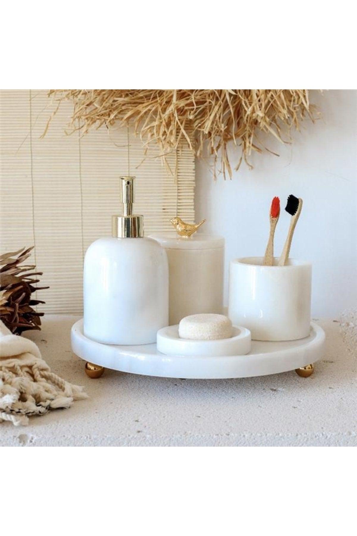 Marble White 5 Piece Gold Bird Bath Set - Swordslife