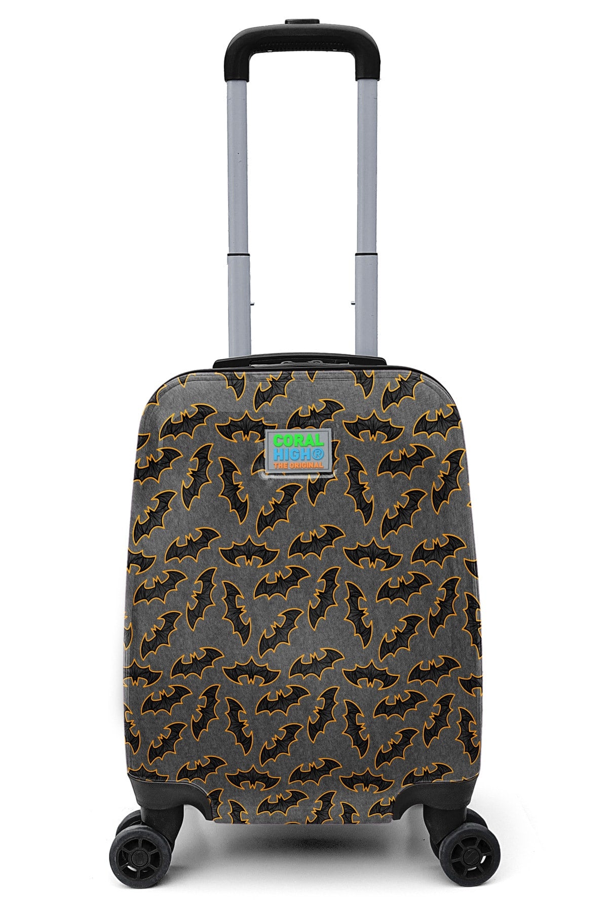 Kids Dark Gray Mustard Bat Patterned Child Suitcase 16740