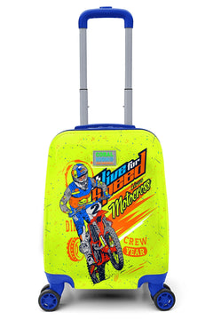 Phosphorescent yellow motorcycle patterned child suitcase