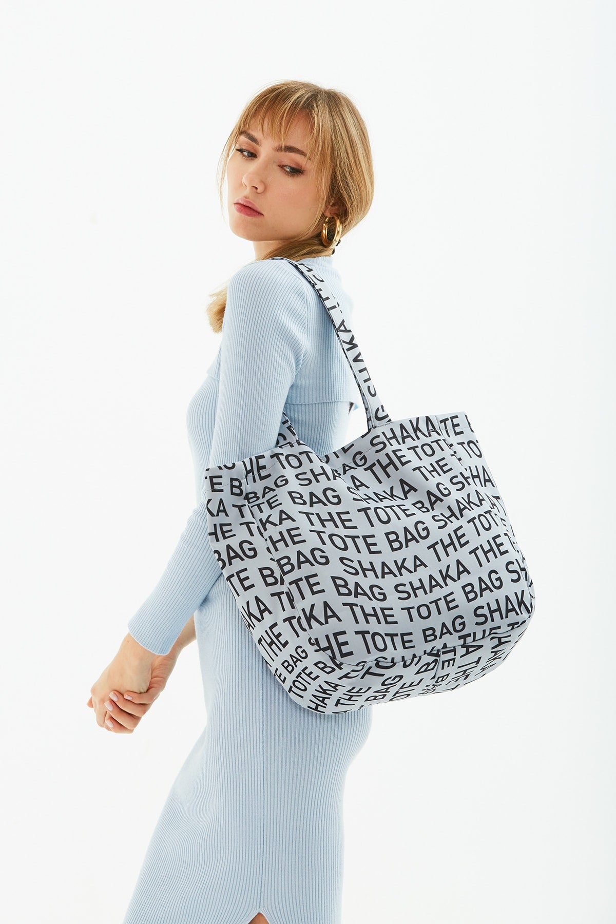 Gray U50 Snap Closure The Tote Bag Printed Canvas Fabric Casual Women's Arm And Shoulder Bag L:35 Cm