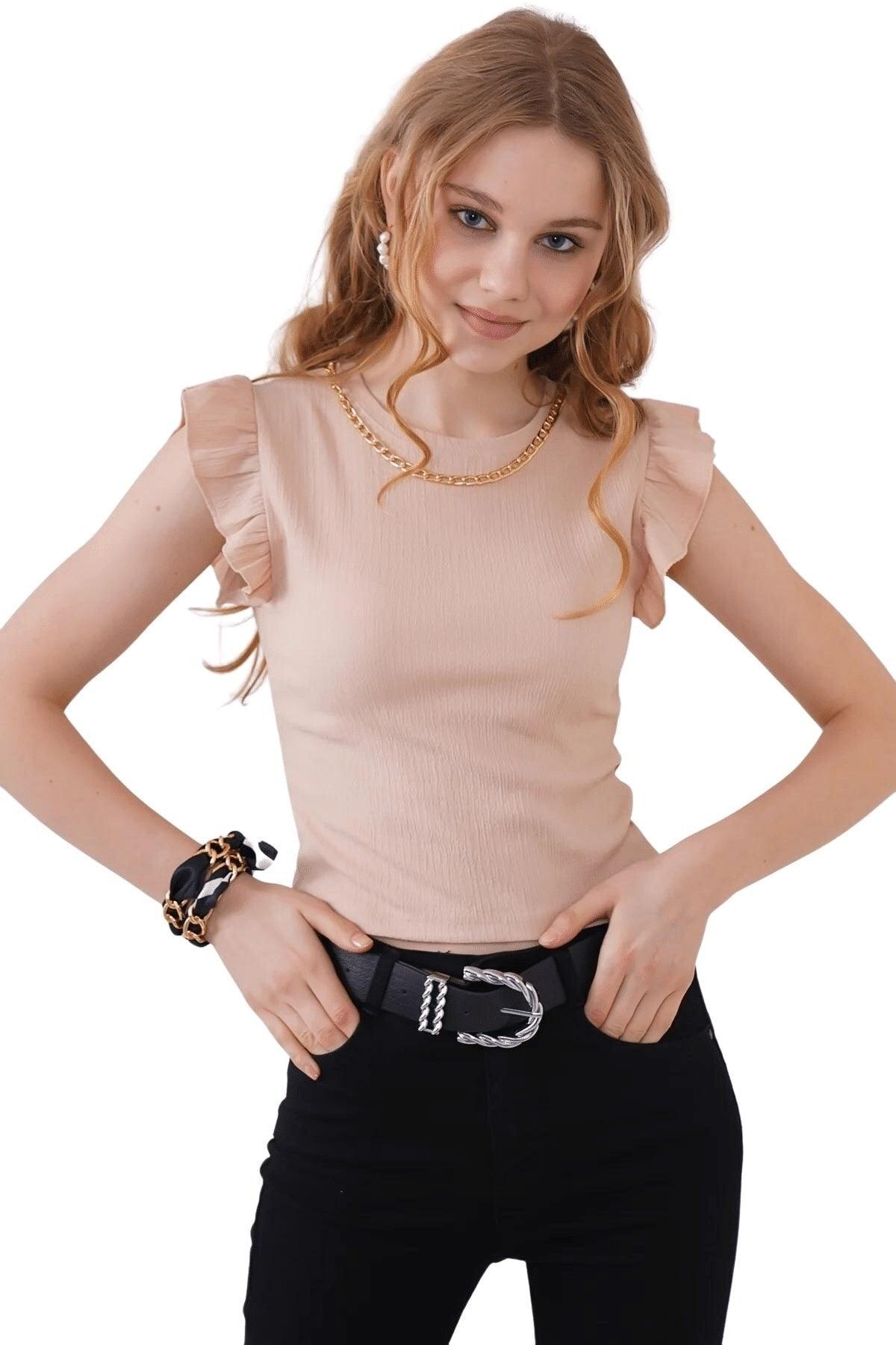 Women's Biscuit Chain Sleeve Ruffle Knitted Blouse - Swordslife