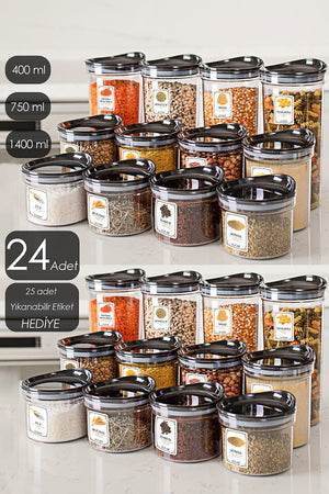 Compact 24-Piece Storage Container Set With Label And Vacuum Lid For Pulses Provision Storage Container