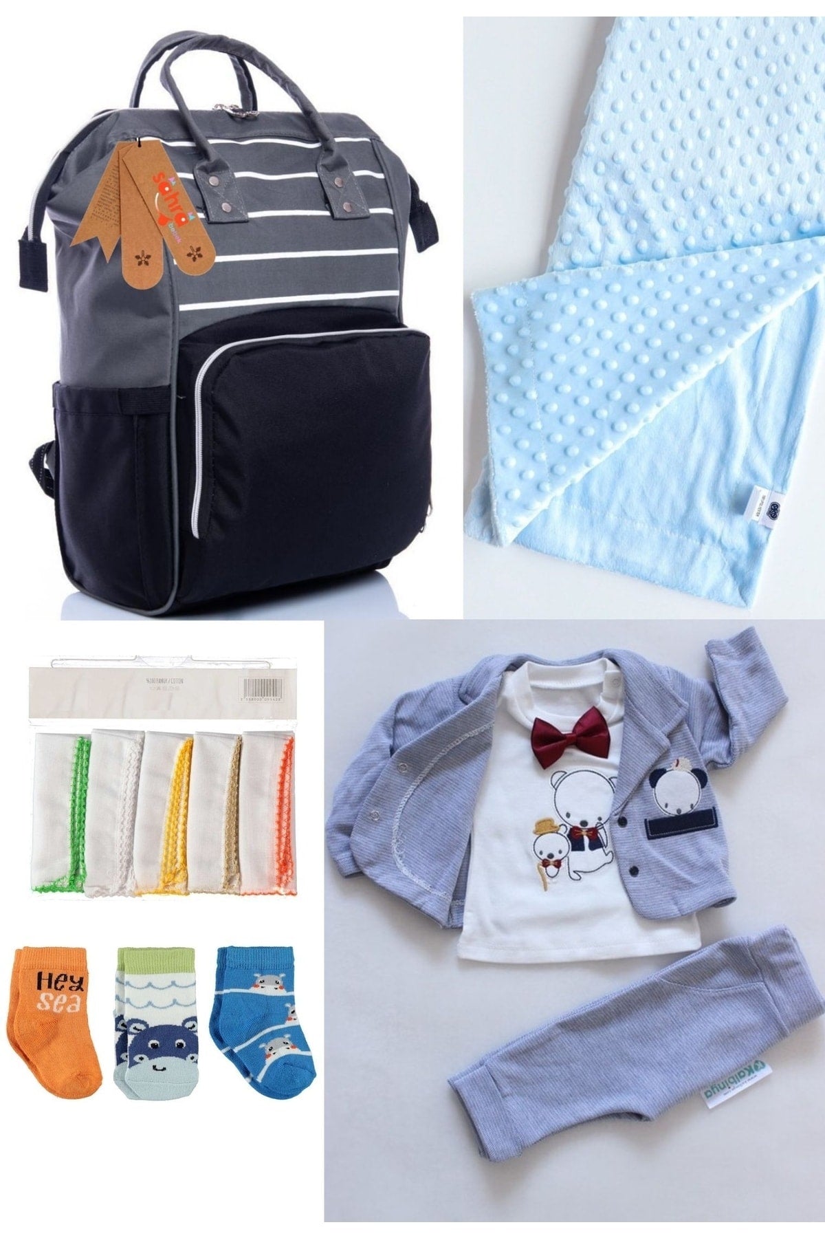 5 Piece Maternity Set (Baby Care Backpack, Hospital Exit, Chickpea Blanket, 10 Wipes And 3 Socks)