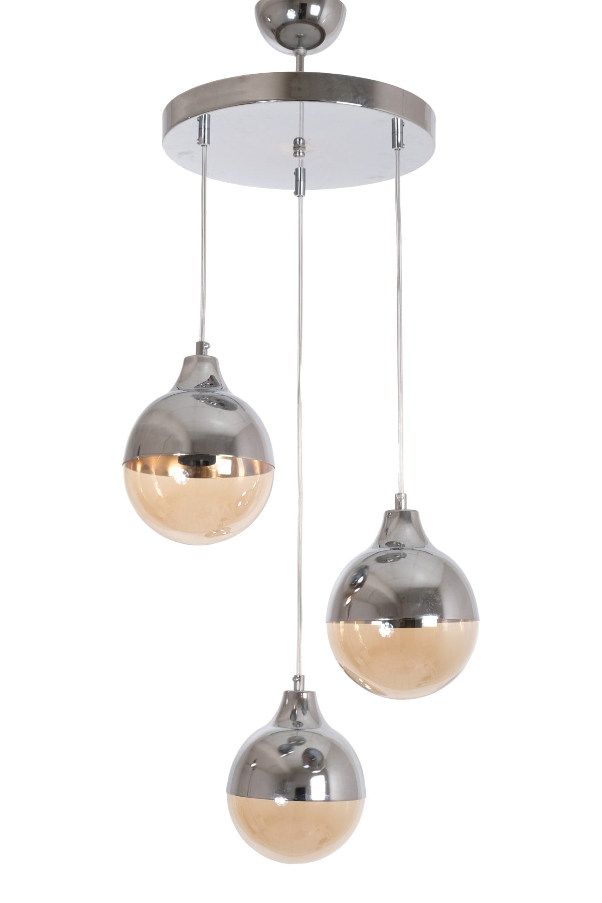 Rima Modern Design Cafe - Kitchen - Living Room Chrome Case Honey Glass 3-Piece Chandelier