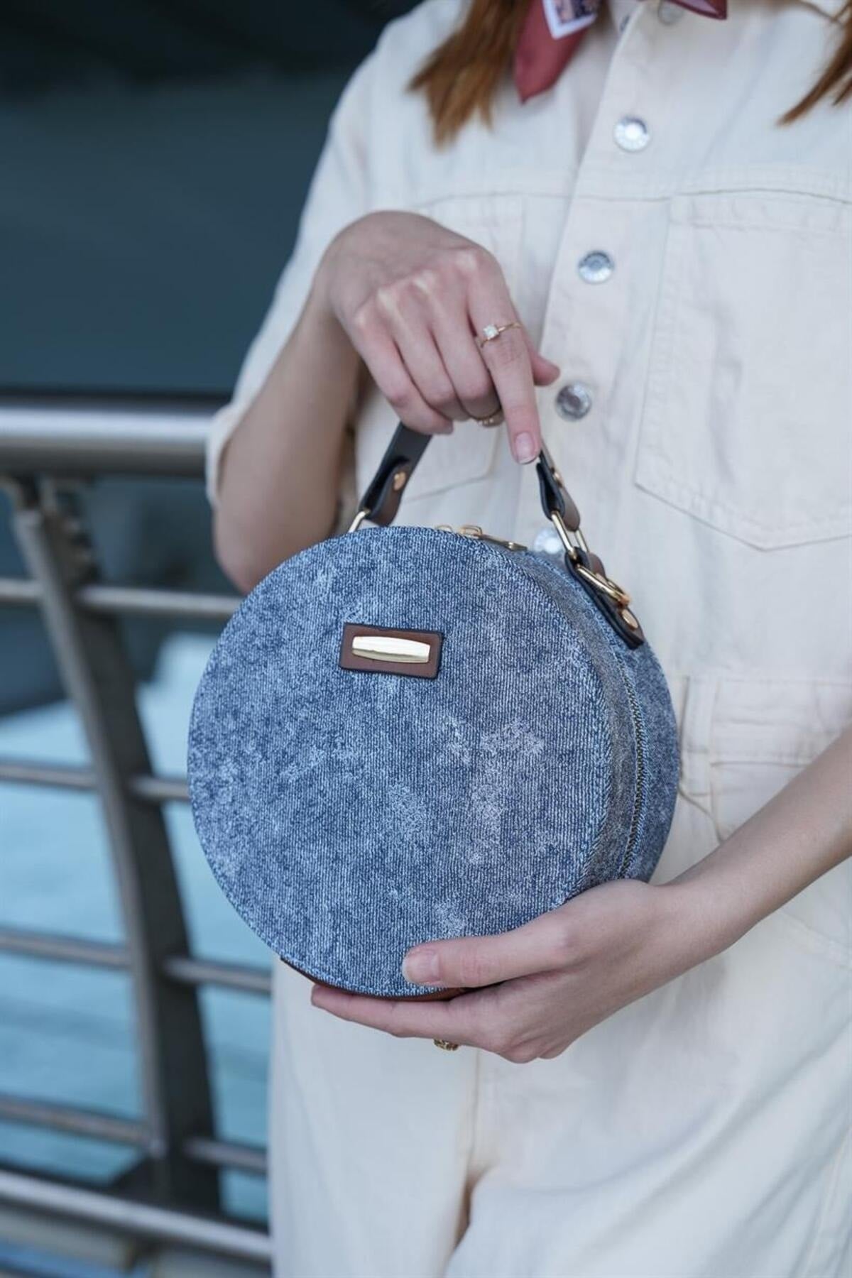 Blue Jeans Denim Women'S Round Shoulder Bag