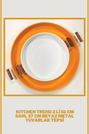 51 Cm Yellow 37 Cm White 2 Liter Metal Round Tray Presentation Tray Tea Coffee Tray