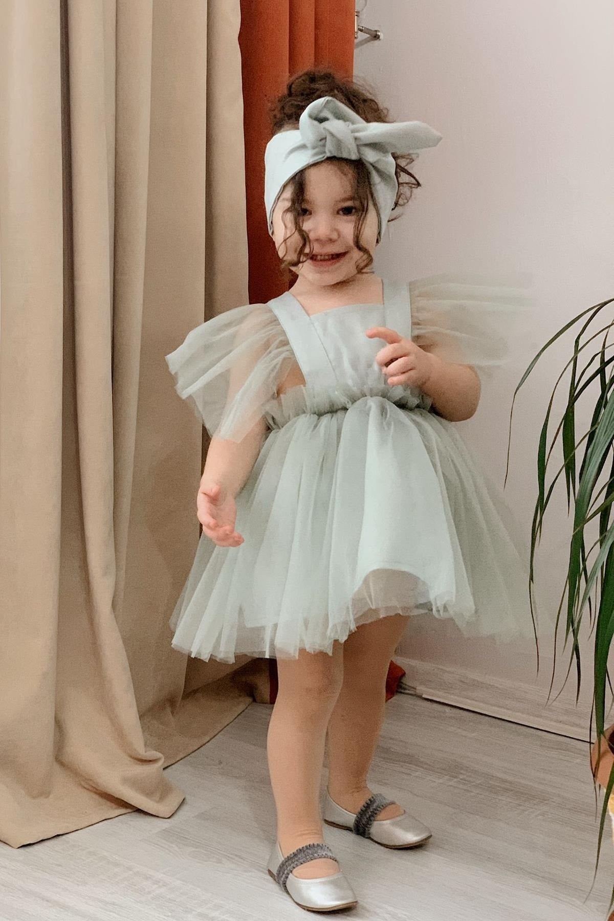 Water Green Girls' Satin Evening Dress Girls' Birthday Party Celebration Dress