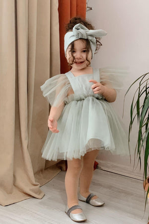 Water Green Girls' Satin Evening Dress Girls' Birthday Party Celebration Dress
