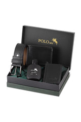 Boxed Classic Men's Wallet Belt Card Holder Perfume Set Black