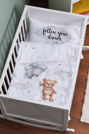 Mother'S Side Crib Duvet Cover Set (60X100) - Iconic Series - Brown Bear Swinging In A Star Pink